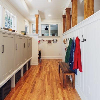 Family organization area with desk off kitchen  